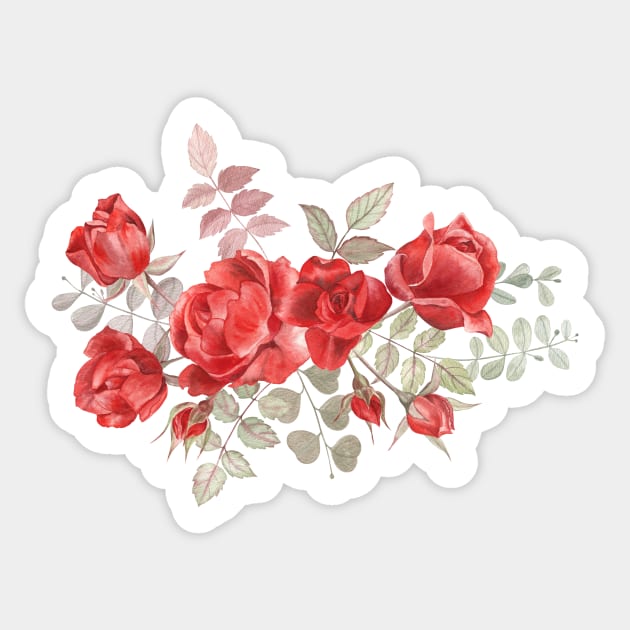 Flower arrangement of red roses Sticker by Flowersforbear